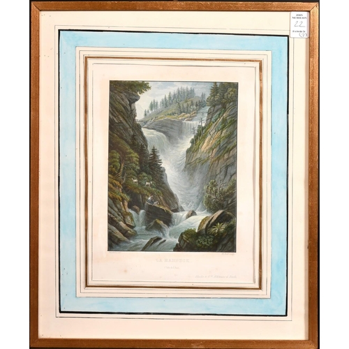 22 - A collection of seven framed 19th Century hand coloured Swiss aquatints and engravings, (7).