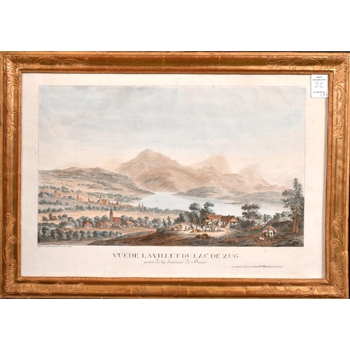 22 - A collection of seven framed 19th Century hand coloured Swiss aquatints and engravings, (7).