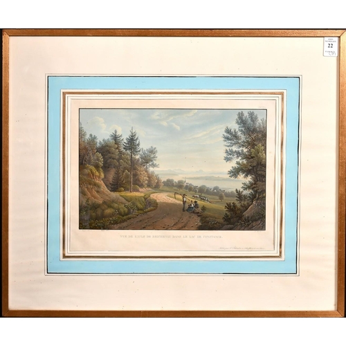 22 - A collection of seven framed 19th Century hand coloured Swiss aquatints and engravings, (7).