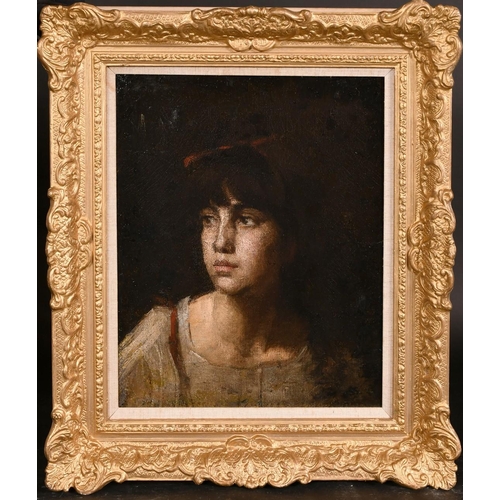 235 - Circle of Harlamoff, head study of a young girl with a red ribbon ties in her hair, oil on canvas, 1... 