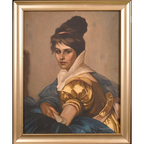 242 - Manner of Cesare Tallone, a portrait of a beautiful young woman, oil on canvas, bears signature, 24.... 