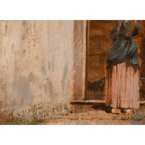 252 - Continental School, Circa 1883, female figure in a doorway, oil on panel, indistinctly signed, 12.5