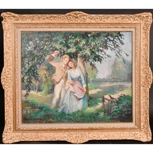 257 - Raymond Lheureux (1890-1965), an amorous couple gathered beneath a cherry tree, oil on canvas, signe... 