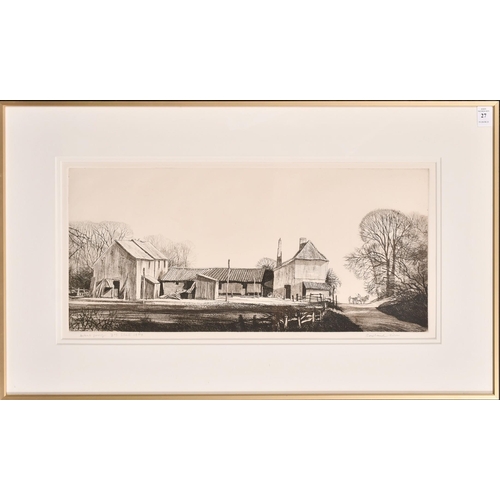 27 - Rowland Hilder, study of a farmyard, etching, signed in pencil, inscribed and dated 1954, plate size... 