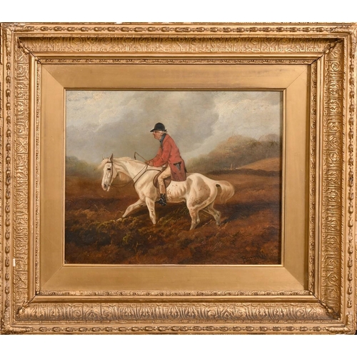 278 - Byron Webb, 19th Century, a mounted huntsman crossing heathland, oil on panel, signed, 9.5