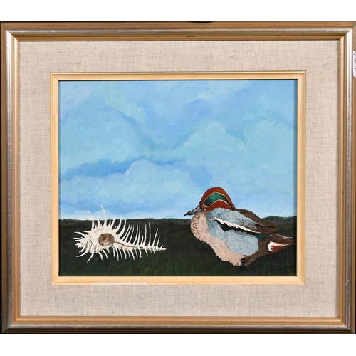 283 - Terence Tarsnane (b. 1939), a duck in a landscape, acrylic, signed and dated 1973, 9.5