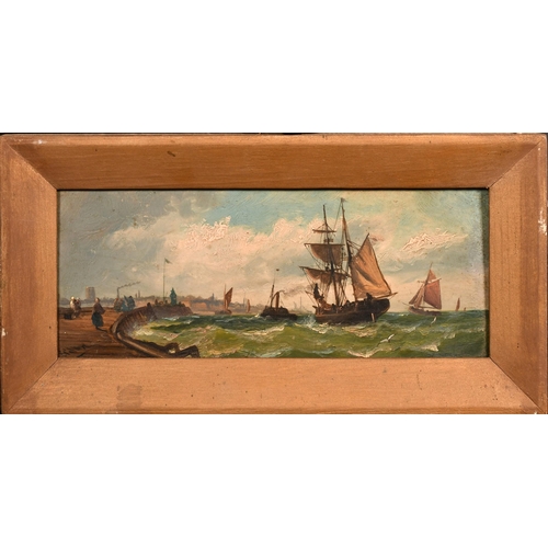 285 - Circle of George Chambers, shipping approaching a harbour, oil on panel, indistinctly signed, 4.75