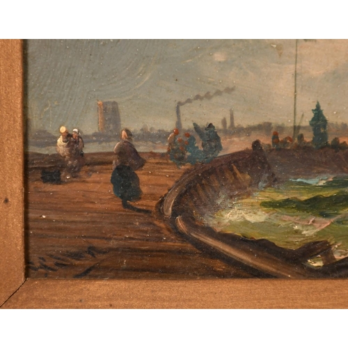 285 - Circle of George Chambers, shipping approaching a harbour, oil on panel, indistinctly signed, 4.75