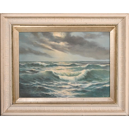 286 - Roffell.... ?, circa 1945, a moonlit seascape, oil on canvas, signed and dated, 14.5