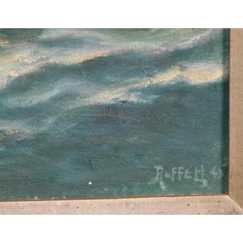 286 - Roffell.... ?, circa 1945, a moonlit seascape, oil on canvas, signed and dated, 14.5