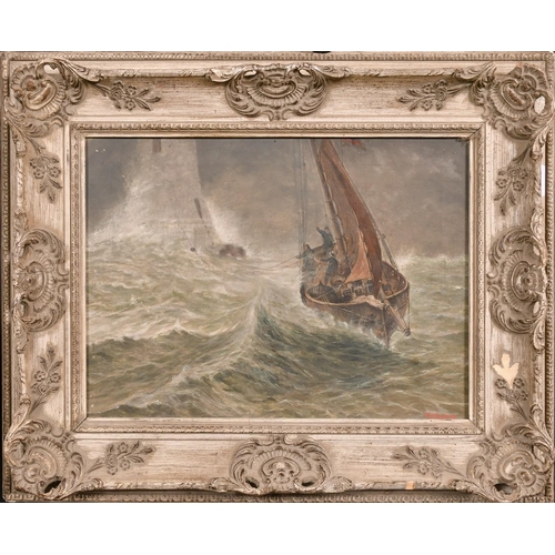 287 - T.E.W. Lewis (19th/20th Century), sailors passing provisions to a lighthouse in heavy seas, oil on c... 