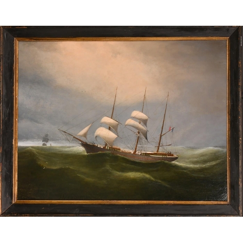 289 - Celestin Deshayes (1817-1890) French, a three masted ship in heavy seas, oil on canvas, signed, 21.2... 