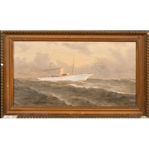 291 - Continental School, Circa 1904, a steam ship in grey seas, oil on canvas, signed with initials C. B.... 