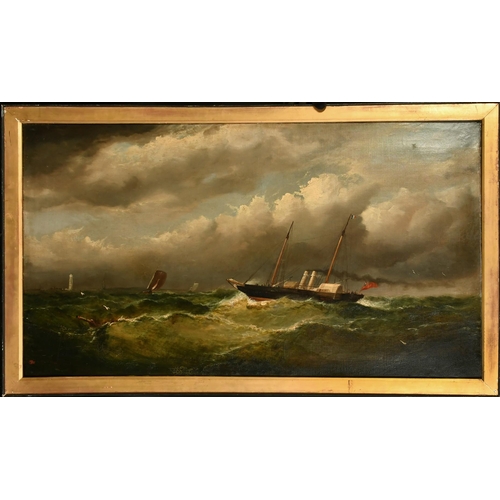 292 - 19th Century English School, a paddle steamer approaching port in heavy seas, oil on canvas, 24