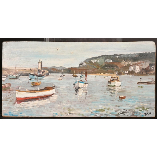 315 - English Provincial School, Circa 1960, a set of three coastal scenes, oil on board, all signed 'Dan'... 