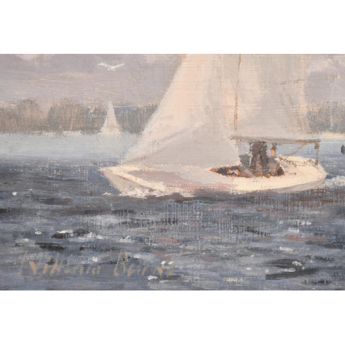 321 - William Burns (20th Century), 'Sailing in the Estuary', oil on board, signed, 8