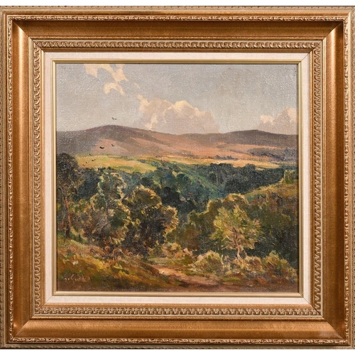 322 - Alexander Carruthers Gould (1870-1948), a sweeping landscape, oil on canvas, signed, labels verso, 1... 