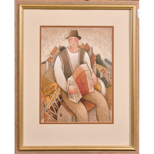 338 - Jiri Borsky (b. 1945), 'Village Musician', acrylic on board, signed and dated 1992, 13.5