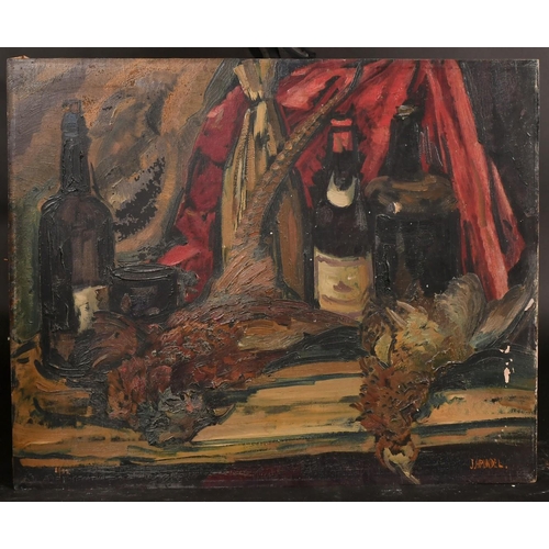 339 - James Arundel (1875-1960), still life with wine bottles, oil on panel, signed, 20