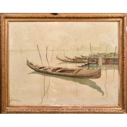 343 - 20th Century Continental School, a view of gondolas on the Grand Canal, indistinctly signed, 20.5