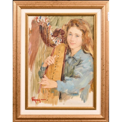 349 - Boris Trofimenko (b. 1919), study of a young harpist, signed, oil on canvas board, 13