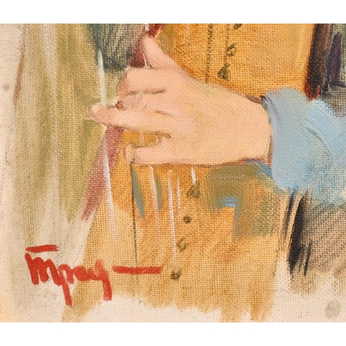 349 - Boris Trofimenko (b. 1919), study of a young harpist, signed, oil on canvas board, 13