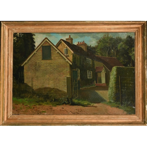 360 - Lionel Ellis (20th Century), 'Stable Yard, a view of farm buildings, oil on canvas, signed, 20