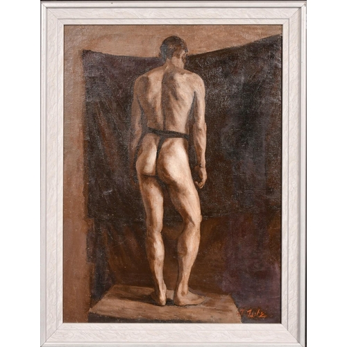 380 - Grigori Agasyan (1926-2008), male model standing, oil on canvas, signed, 25