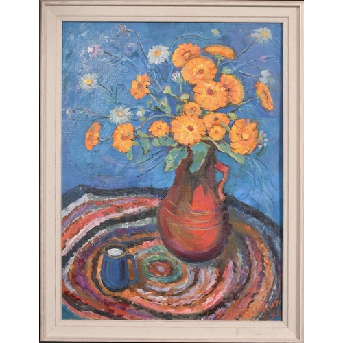 381 - Rimma Kurilovich (1927-2002), Still life with marigolds, oil on canvas, signed, 26.5