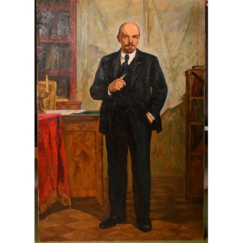 395 - 20th Century Soviet Subject, a full-length portrait of Lenin holding a pencil stood in an office, oi... 