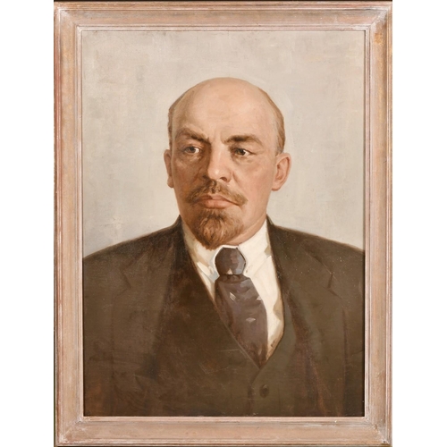 396 - 20th Century Soviet Subject, a head and shoulders portrait of Lenin, oil on canvas, 50.5