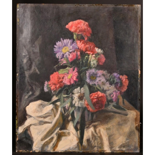 403 - George Weissbort (1928-2013), a still life of flowers and foliage on a white tablecloth, oil on boar... 