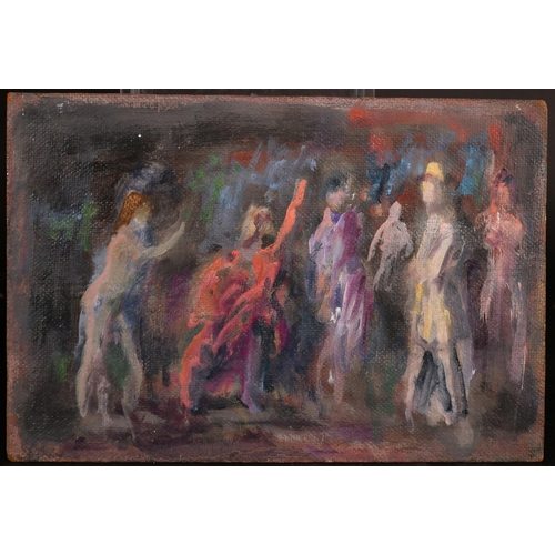 409 - George Weissbort (1928-2013), a group of three unframed oil on board studies featuring figures, smal... 