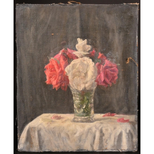 412 - George Weissbort (1928-2013), a still life of flowers in a glass vase, oil on canvas laid down, 16