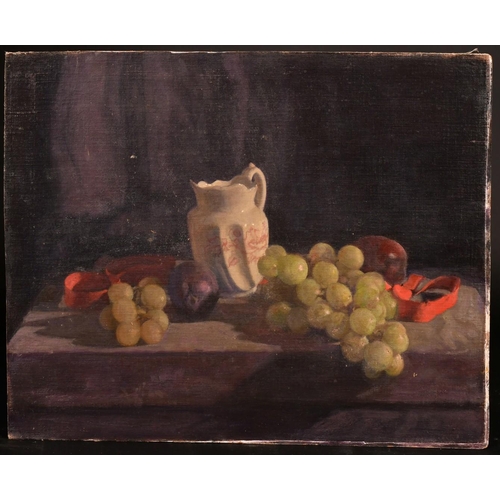 414 - George Weissbort (1928-2013), a still life of grapes and a cream jug, oil on canvas laid down, 15