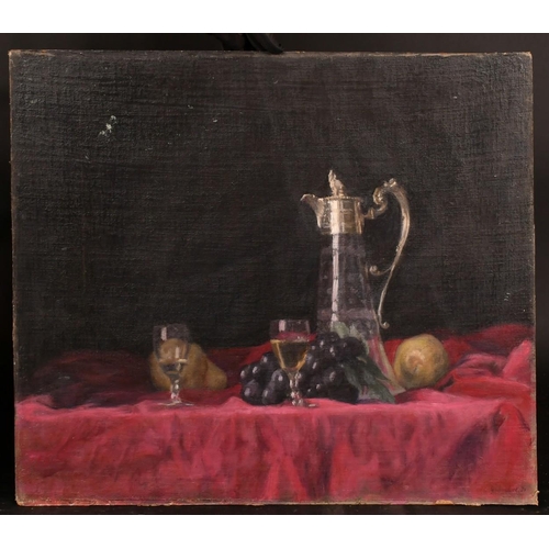 424 - George Weissbort (1928-2013), a still life of a claret jug, with grapes and glasses, signed, oil on ... 