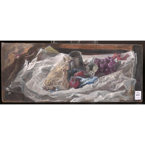 433 - George Weissbort (1928-2013), a still life of fruit and a pewter tankard, oil on canvas laid down, 1... 