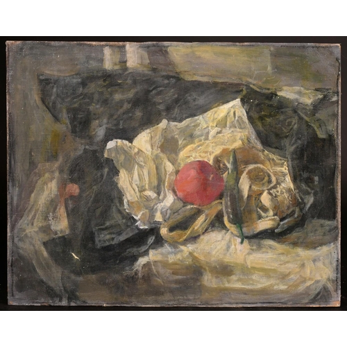 434 - George Weissbort (1928-2013), a still life of fruit draped over a white cloth, oil on board, 18