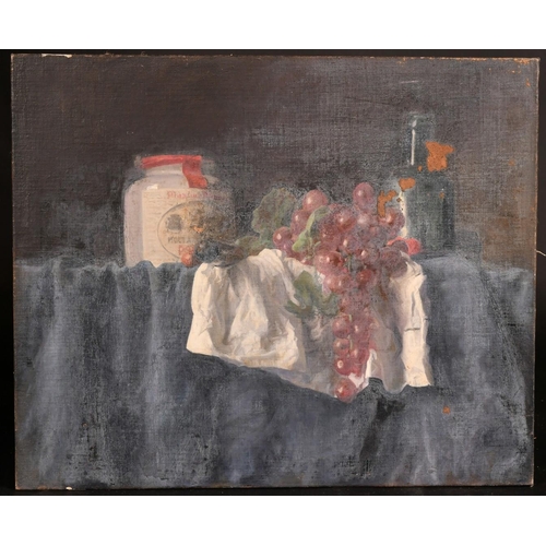 442 - George Weissbort (1928-2013), a still life of grapes and other objects, oil on canvas laid down, 15