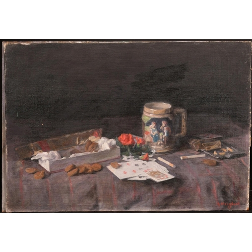 445 - George Weissbort (1928-2013), a still life study of mixed objects, oil on canvas laid down, 15