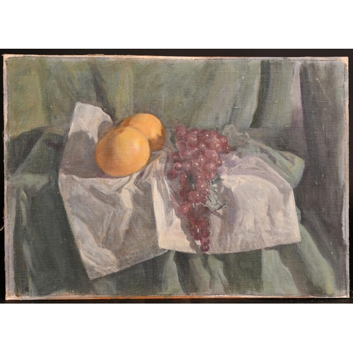 448 - George Weissbort (1928-2013), a still life of a cornet and ribbon on a tablecloth, oil on canvas lai... 