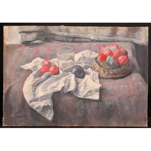 450 - George Weissbort (1928-2013), a still life of onions on a tablecloth, oil on canvas laid down, 15