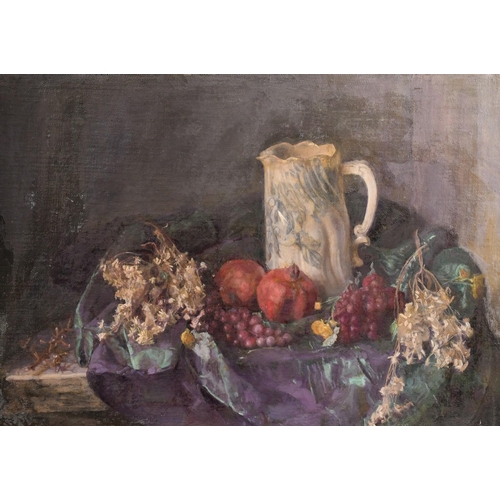 455 - George Weissbort (1928-2013), a still life of fruit and a jug oil on board, 15