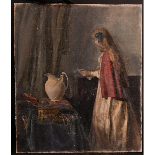 458 - George Weissbort (1928-2013), a female figure by a table, oil on canvas laid down, signed, 21.5