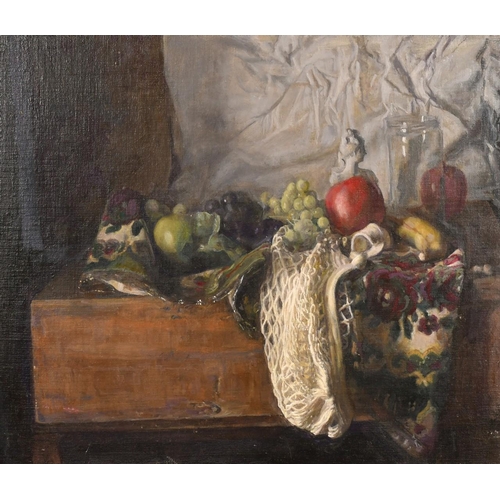 459 - George Weissbort (1928-2013), a still life of fruit and other objects on a tabletop, oil on canvas l... 