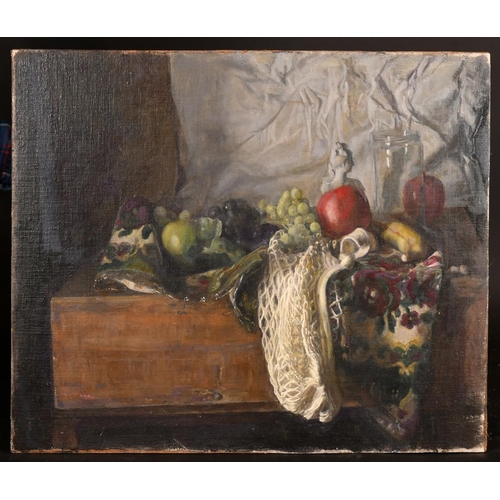 459 - George Weissbort (1928-2013), a still life of fruit and other objects on a tabletop, oil on canvas l... 