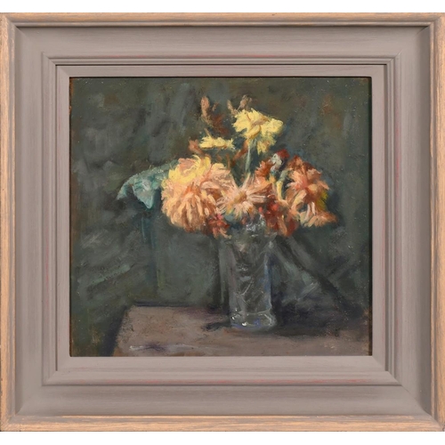 479 - George Weissbort (1928-2013), a still life of flowers in a glass vase, oil on board, 11