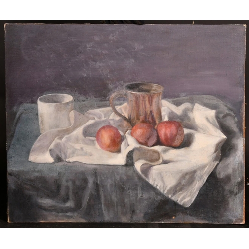 480 - George Weissbort (1928-2013), a still life of a white jug and grapes, oil on canvas laid down, 18