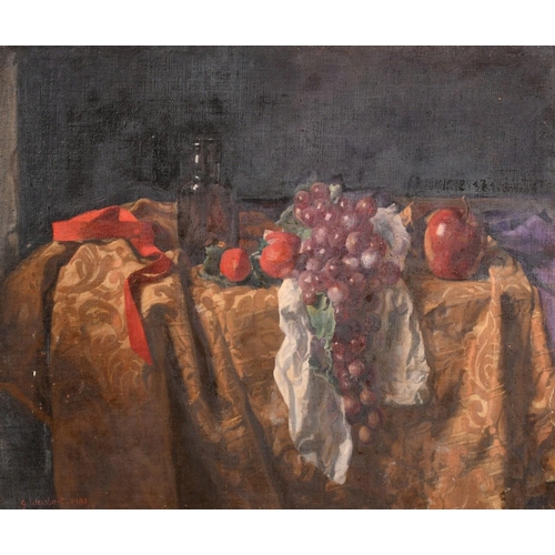 481 - George Weissbort (1928-2013), a still life of a wine glass and a basket of grapes, oil on canvas lai... 