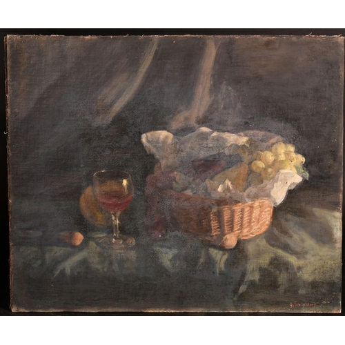 481 - George Weissbort (1928-2013), a still life of a wine glass and a basket of grapes, oil on canvas lai... 